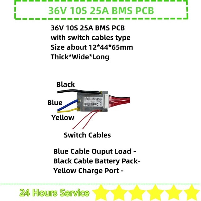 36v 10S 15A 20A 25A 15Ah 20Ah 25Ah BMS PCB 리튬 이온 Ebike 배터리 팩 스위치 포함 또는 케이블 미포함 36V 37,630원