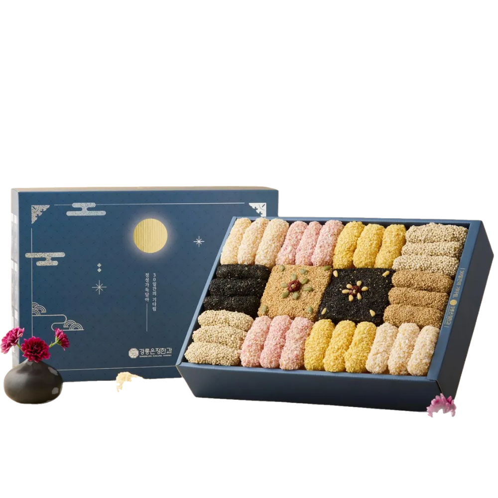 강릉은정한과 만월 3단 선물세트 실크보자기 포장 전통유과 답례품 상견례선물 명절 설날 추석선물 부모님선물 고급선물세트, 1세트, 1kg 53,900원