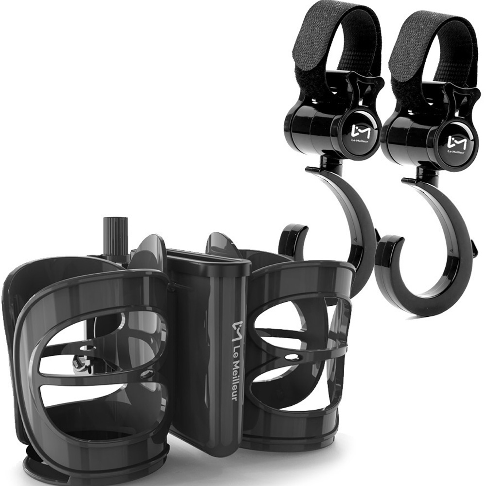 르메이어 유모차 3 in 1 2구 더블 컵 홀더 + 벨크로 고리 2p 세트, 단일색상(컵홀더), 매트블랙(벨크로고리) 23,710원