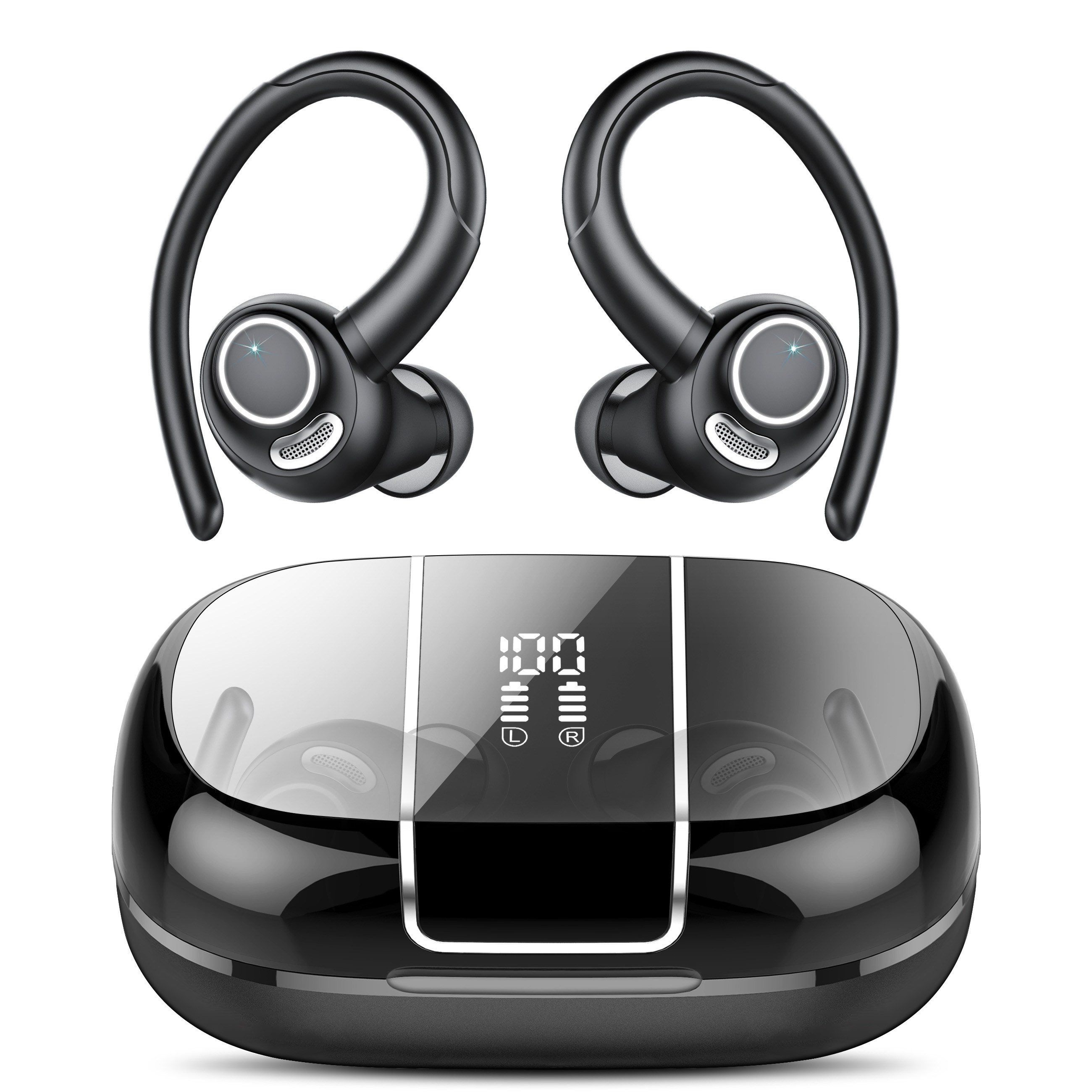 Donerton V90 노이즈캔슬링 고음질 운동 무선 귀걸이형 블루트스 이어폰, 블랙, 귀걸이형 27,800원