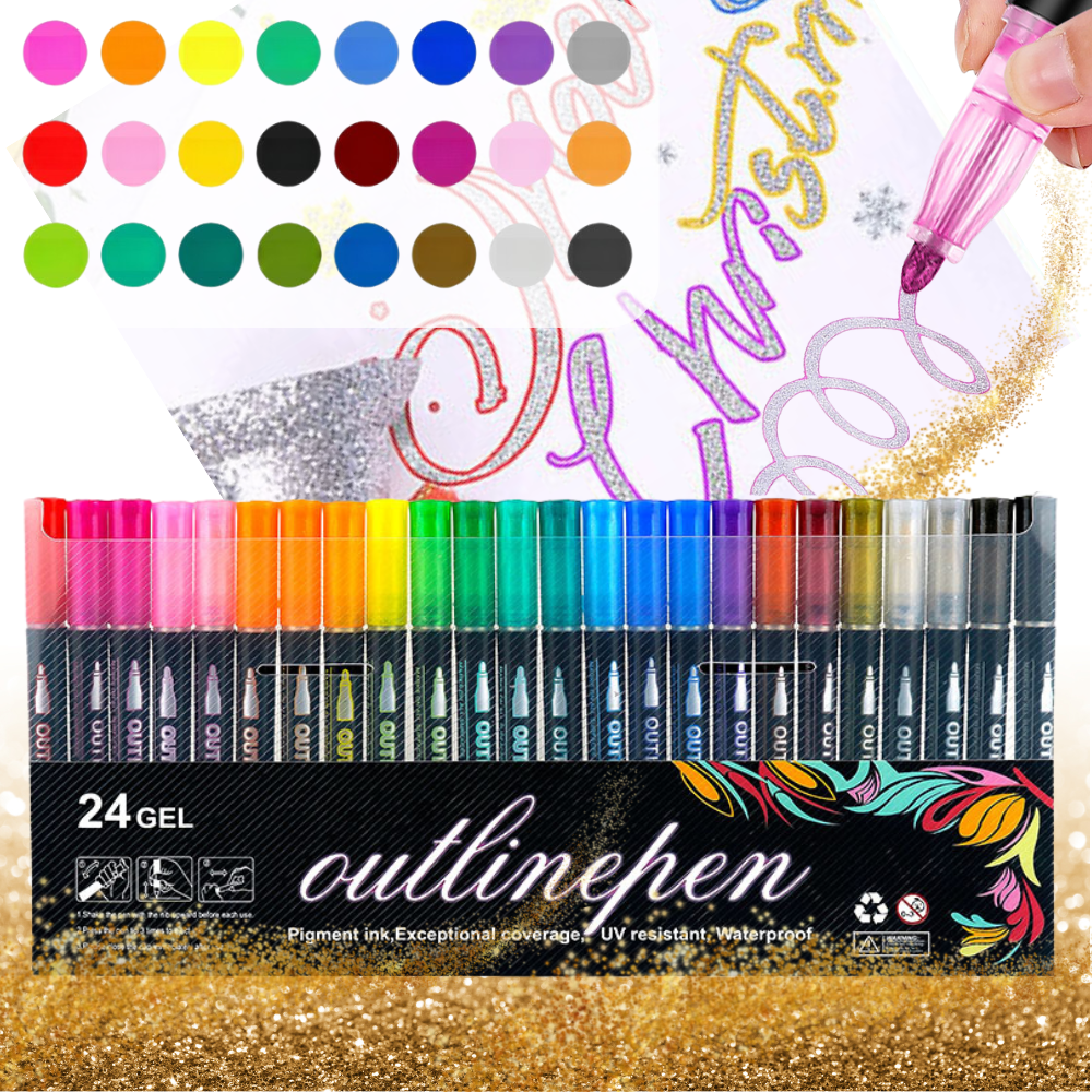 통품스토어 얇은 글리터 마카펜 세트 아웃라인 마카 반짝이 데코펜 12색, 24개입 22,900원
