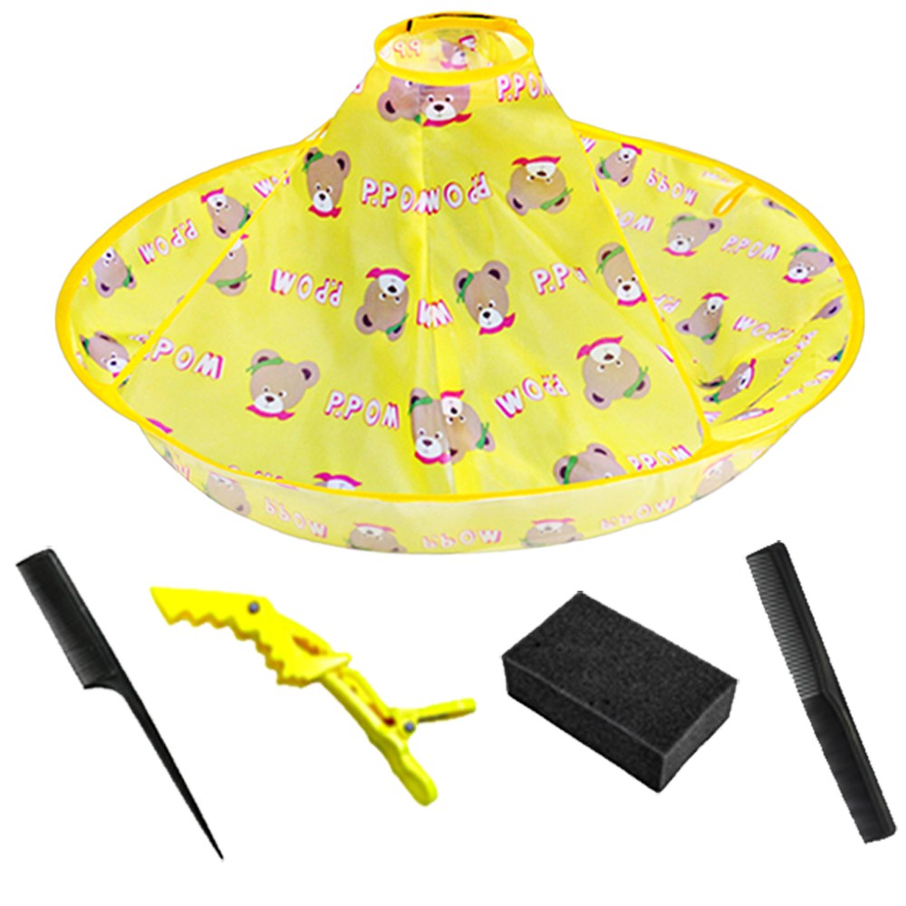 투데이리빙 5종 세트 어린이 커트보 + 집게 + 꼬리빗 + 커트빗 + 스펀지 셀프 헤어 미용 이발 염색 파마 캐릭터 이발보 가정용 미용실 가운 7,800원