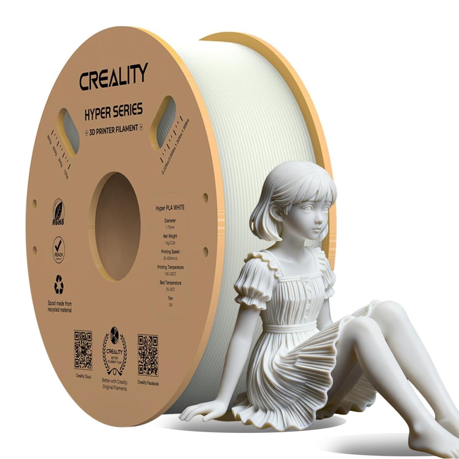 Creality 크리알리티 Hyper PLA 필라멘트 고속 프린팅 3D 프린터 고속 필라멘트 1KG, Hyper PLA 흰색 19,900원