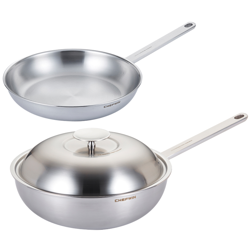 [쿠팡 단독 35% 파격 특가+17만원 상당 사은품 증정]쉐프윈 316STS 통5중 28cm후라이팬+28cm멀티웍, 단품 289,000원