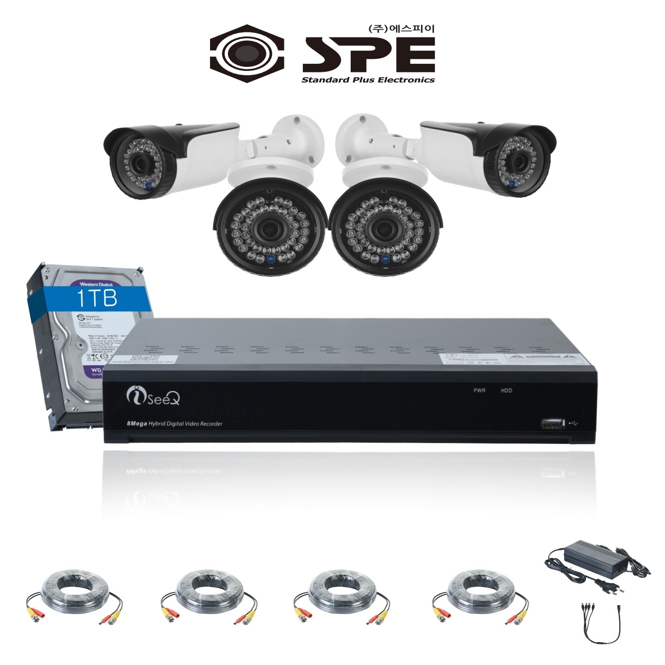 고화질 500만화소 4채널 1TB포함/8채널 2TB 포함 국산 cctv 자가설치 실내/실외 포함/녹화기 800만화소 무료 업그레이드, 500만화소 1TB 4채널 실외4대, 1개 447,000원