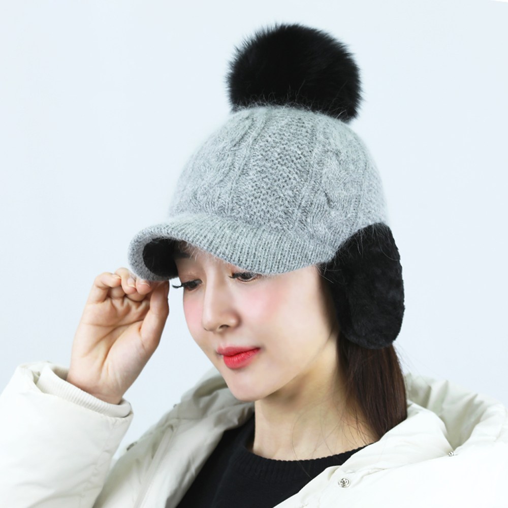 루페오 겨울 방한 여성 앙고라 니트 여우털 방울 털 귀마개 귀달이 골프 모자 13,200원