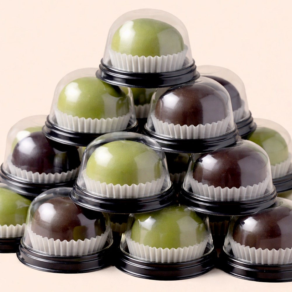 [당일출고] 화과자케이스(흑색) 두쫀쿠 두바이쫀득쿠키 찹살떡 국산 원형 PET 포장용기, 1박스, 500세트 60,500원