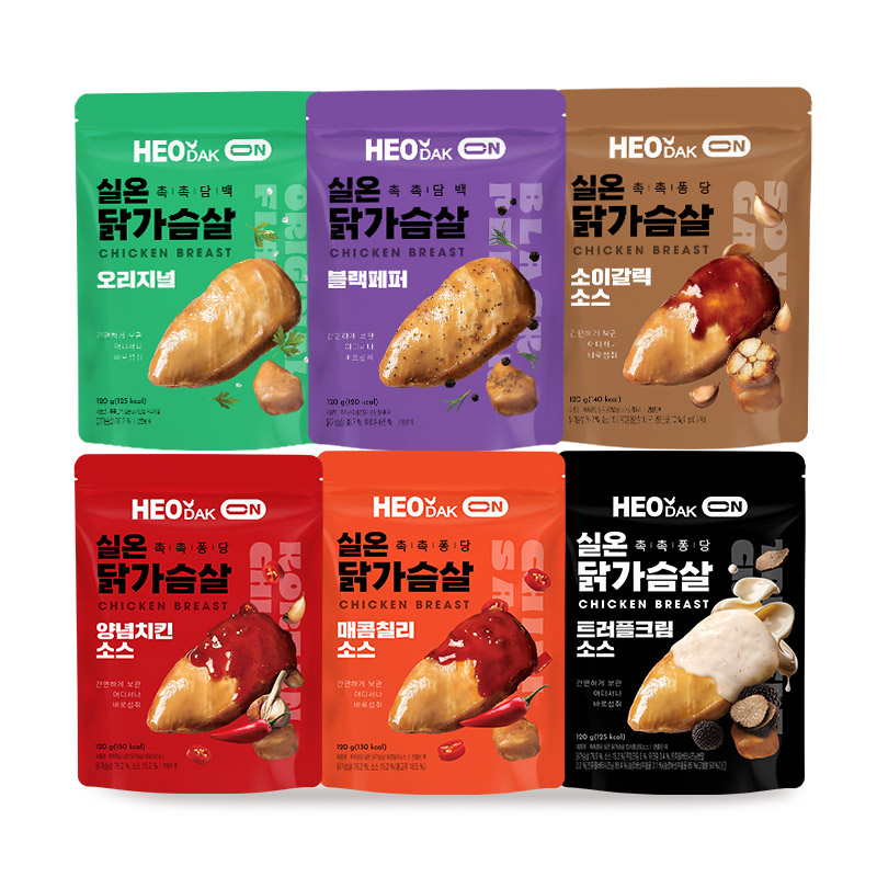 허닭ON 바로먹는 촉촉퐁당 실온 닭가슴살 6종 혼합, 12개, 120g 29,900원