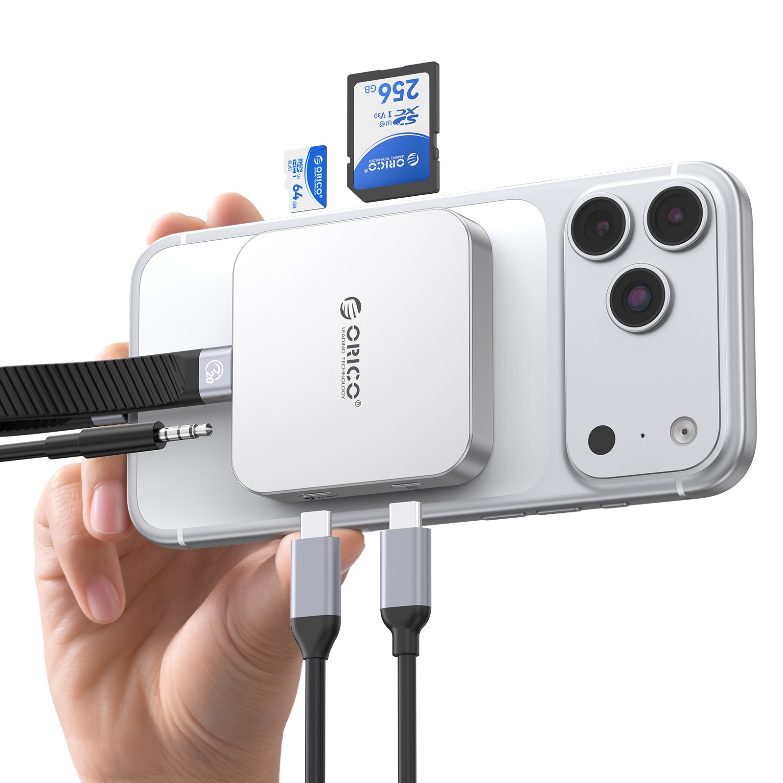 오리코 C타입 PD100W 3.5mm 오디오 SD/TF 카드리더기 Air5C, 실버, 1개, TYPE-C 39,800원