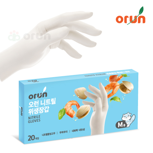 [오런장갑] 오런 화이트 니트릴 위생장갑, 20매, 1개, 중(M) 2,300원