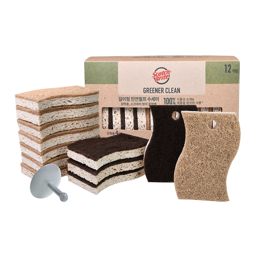 스카치브라이트 그리너클린 플러스 걸이형 천연펄프 수세미 강력용 4p + 스크래치 방지용 8p 세트 11,900원