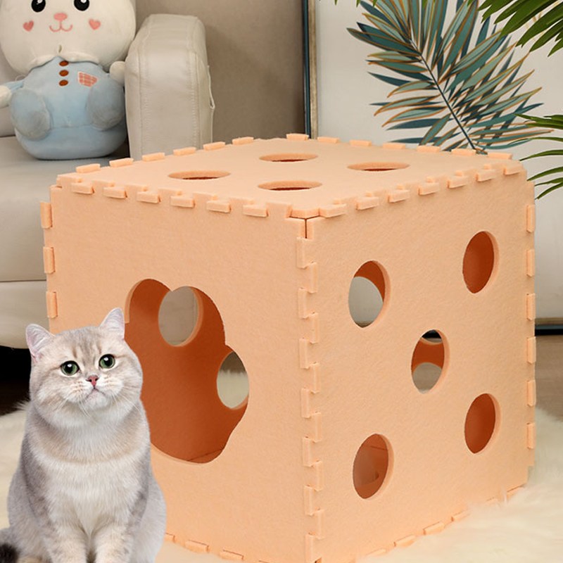 고양이 숨숨집 펠트 하우스 스크래쳐 하우스, 1개, 핑크 9,900원