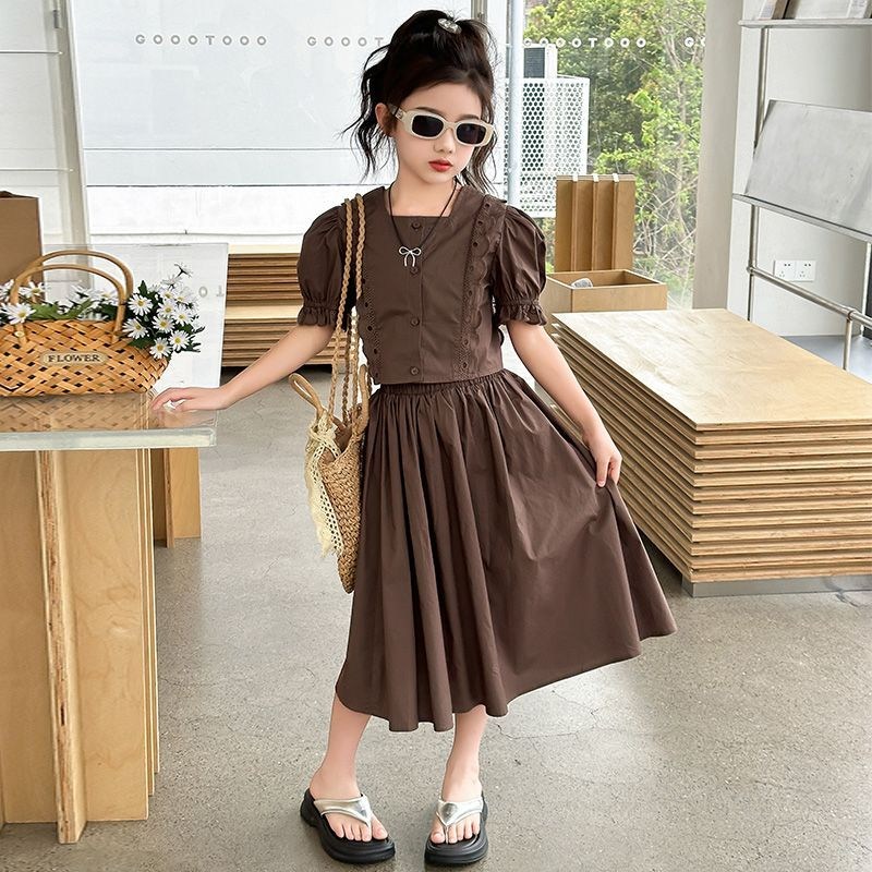 해피유통어린이 봄여름 귀여운 반팔 셔츠 + 하이웨이스트 스커트 세트 패션 디자인 디테일14세 이상XG03 35,700원