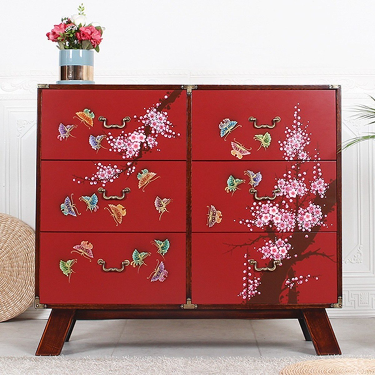 다한수제고가구 오동 나비 원목 3단 서랍장 (레드) 573,000원