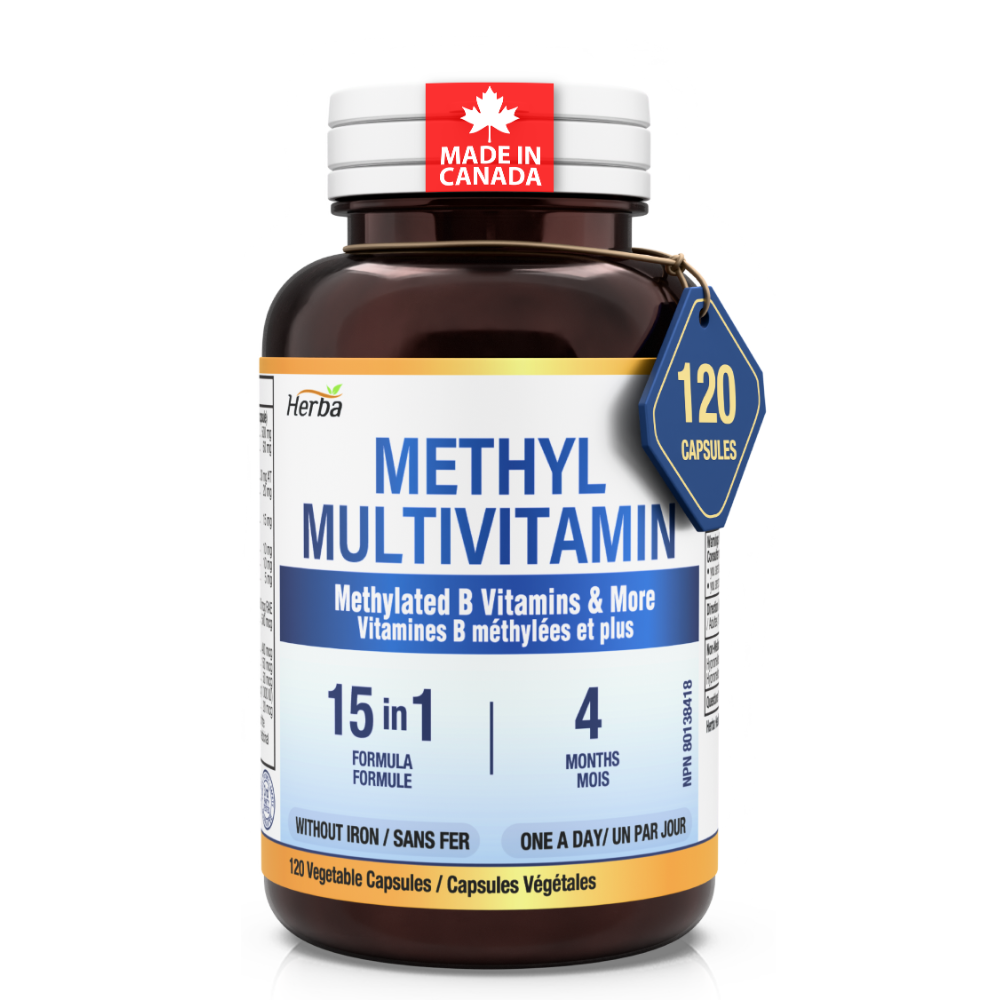 메틸 비타민 15종 120캡슐 활성형 종합 비타민 8종 B12, 나이아신마이드, 리보플라빈, 활성형 엽산, 판토펜산 허바 캐나다, 1개, 120정 48,000원