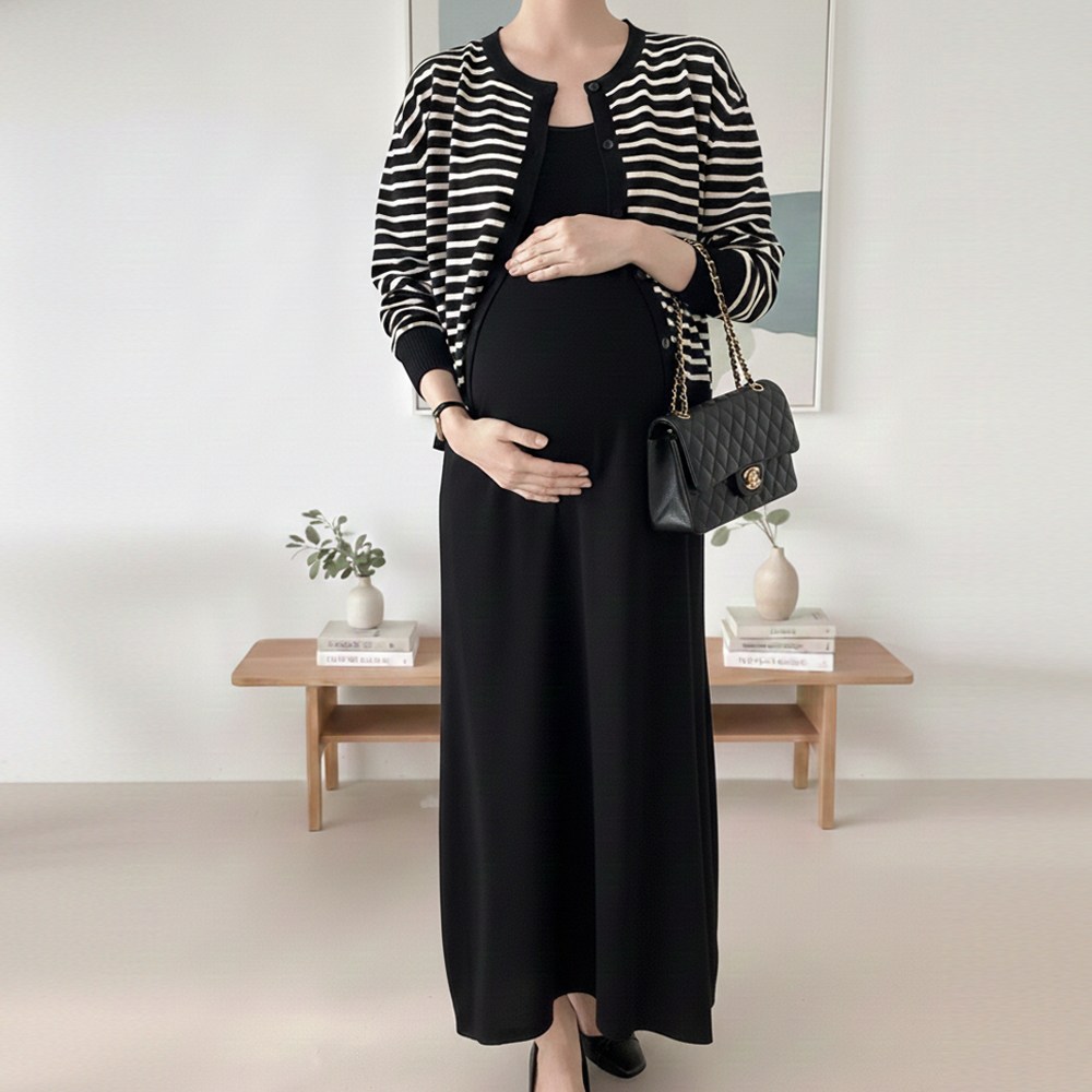 [당일출고] 수엠W 임산부 하객룩 여행룩 민소매 니트 원피스 가디건 세트 C08 니트스트세트 44,900원