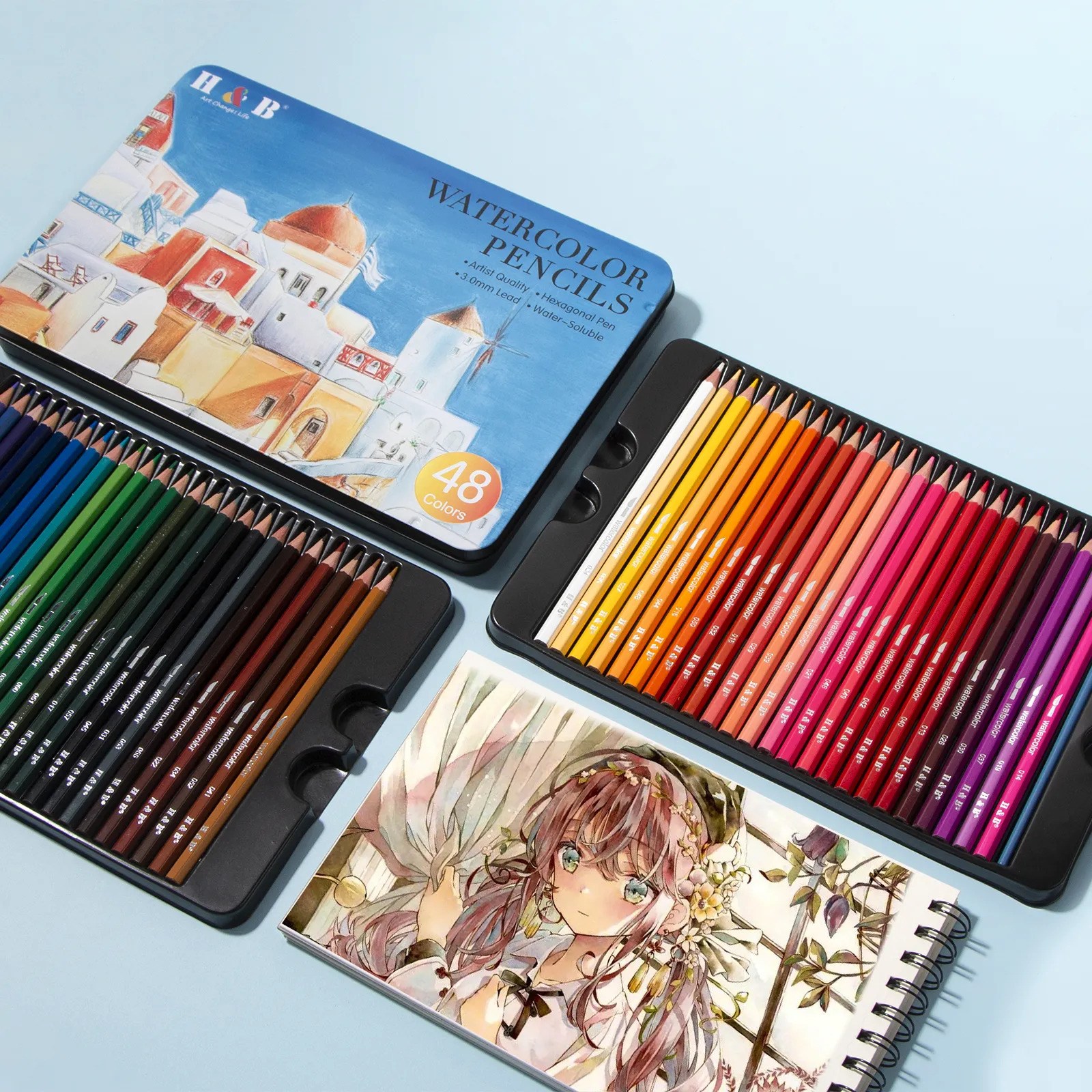 HB문화사 48색 색연필 수채화 수성 + 연필깎이 + 전용 브러쉬 증정 틴케이스 1셋트, 48색, 1세트 23,980원