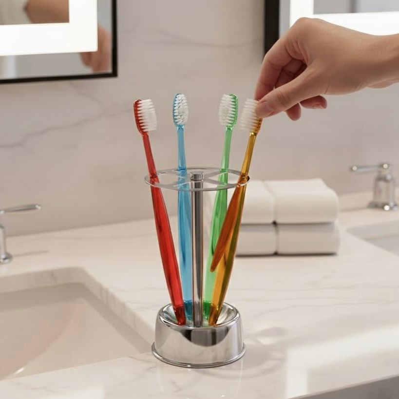리브포스 깔끔정리 올스텐 4구 위생 칫솔 거치대, 1개, 실버 9,400원
