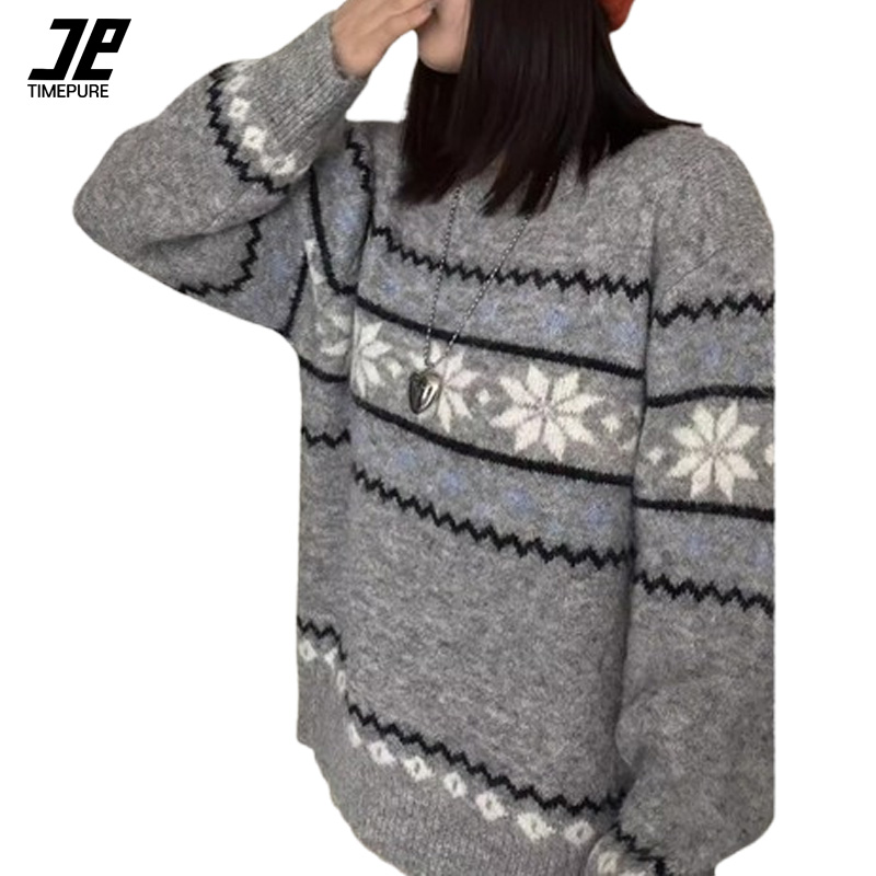 TIMEPURE 봄가을겨울 루즈핏 자가드 패턴 니트 스웨터 긴팔 니트 41,000원