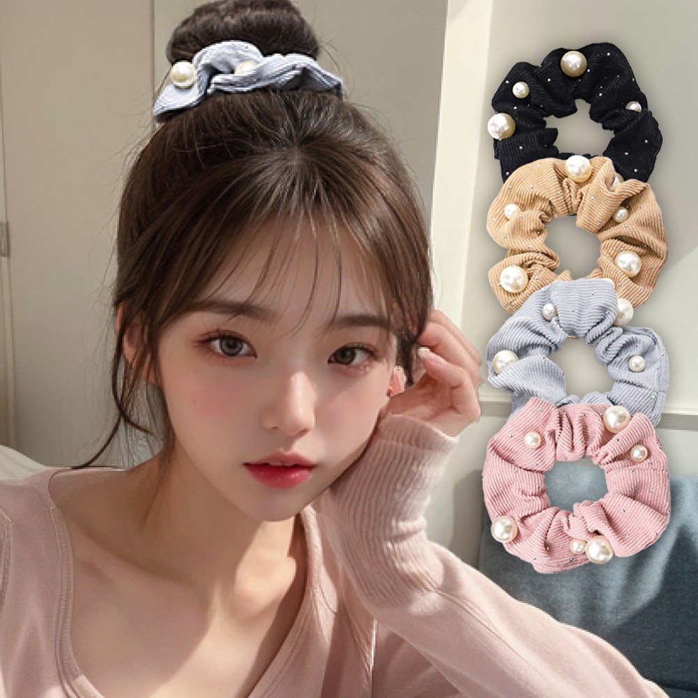 코욜하우키 [4개 세트] 여성 골덴 진주 곱창 머리끈 곱창밴드 헤어슈슈 8,900원
