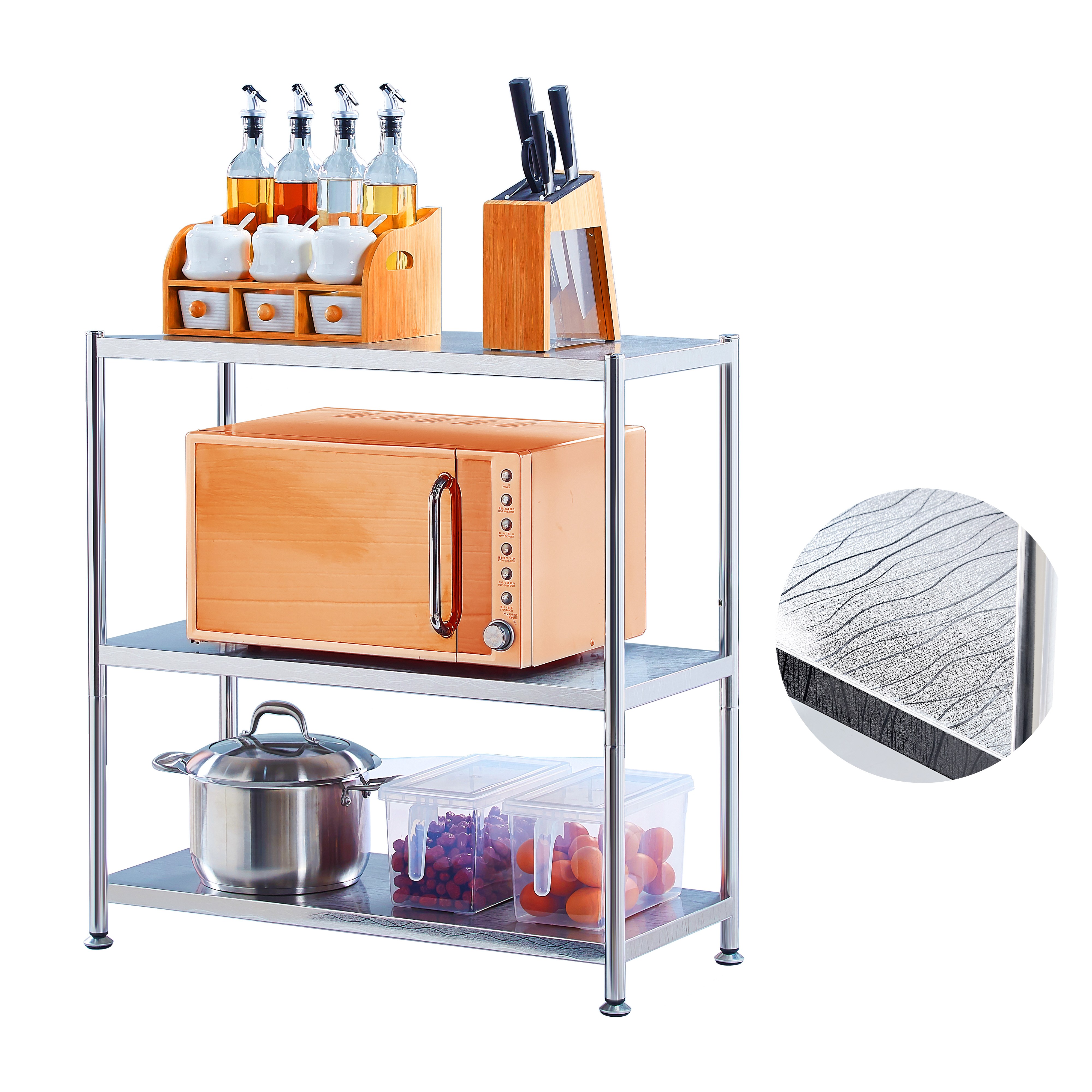 스테인리스 철제 선반 다양한 단수 선택가능, 3D 입체 물결 층판, 주방 베란다 화장실 다용도 수납 선반, 높이 조절 가능, 3단, 실버 69,990원