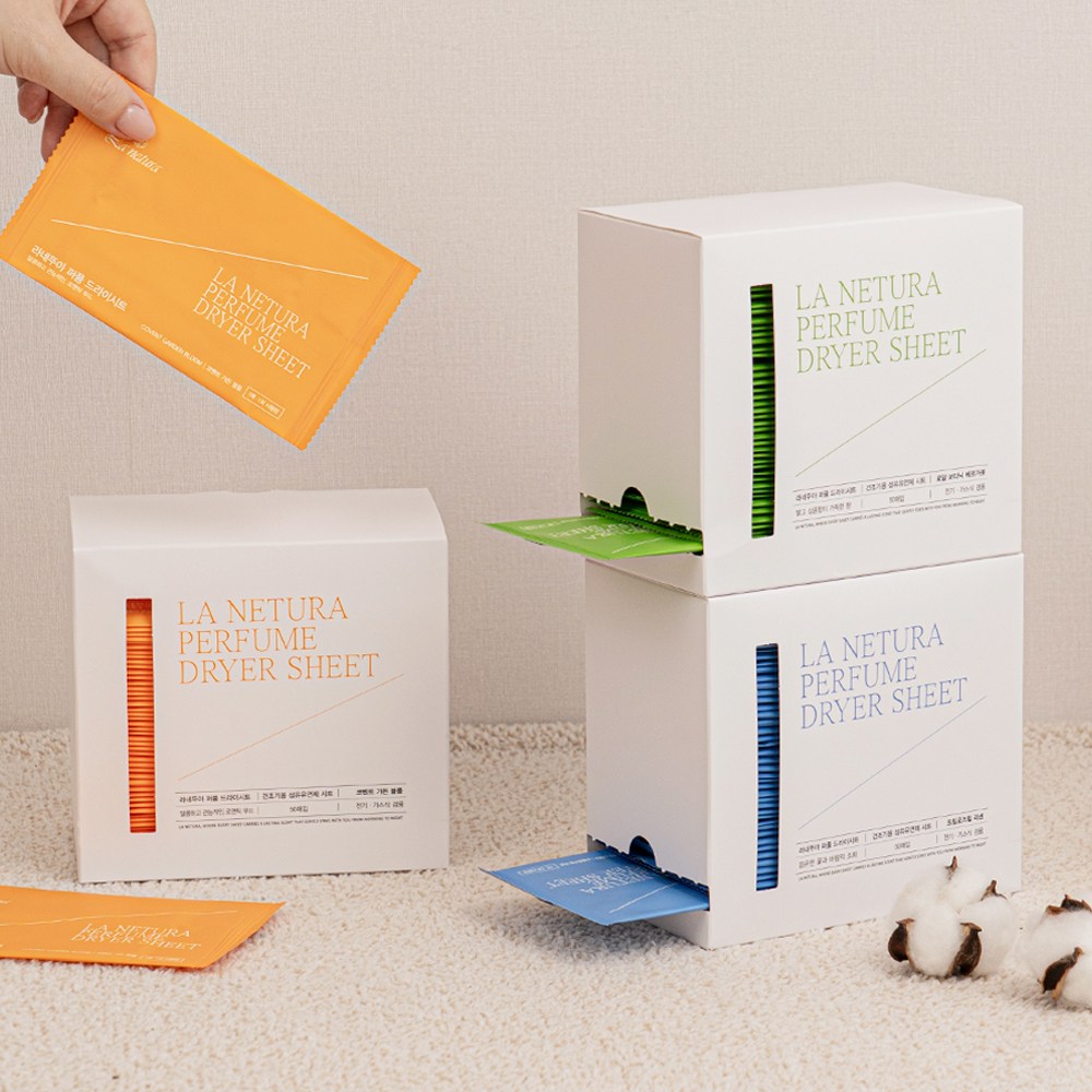 네츄럴오가닉 퍼퓸샤워 드라이시트 메쉬홀 먼지흡착 고농축 섬유유연제 건조기시트 포장 50매 3박스, 50 19,200원