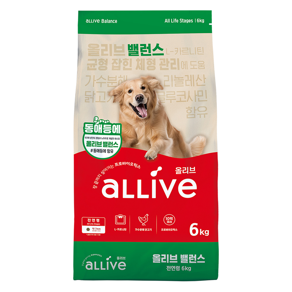 대주펫푸드 강아지 올리브 밸런스 기능성 사료, 관절+장건강, 6kg, 1개 36,200원