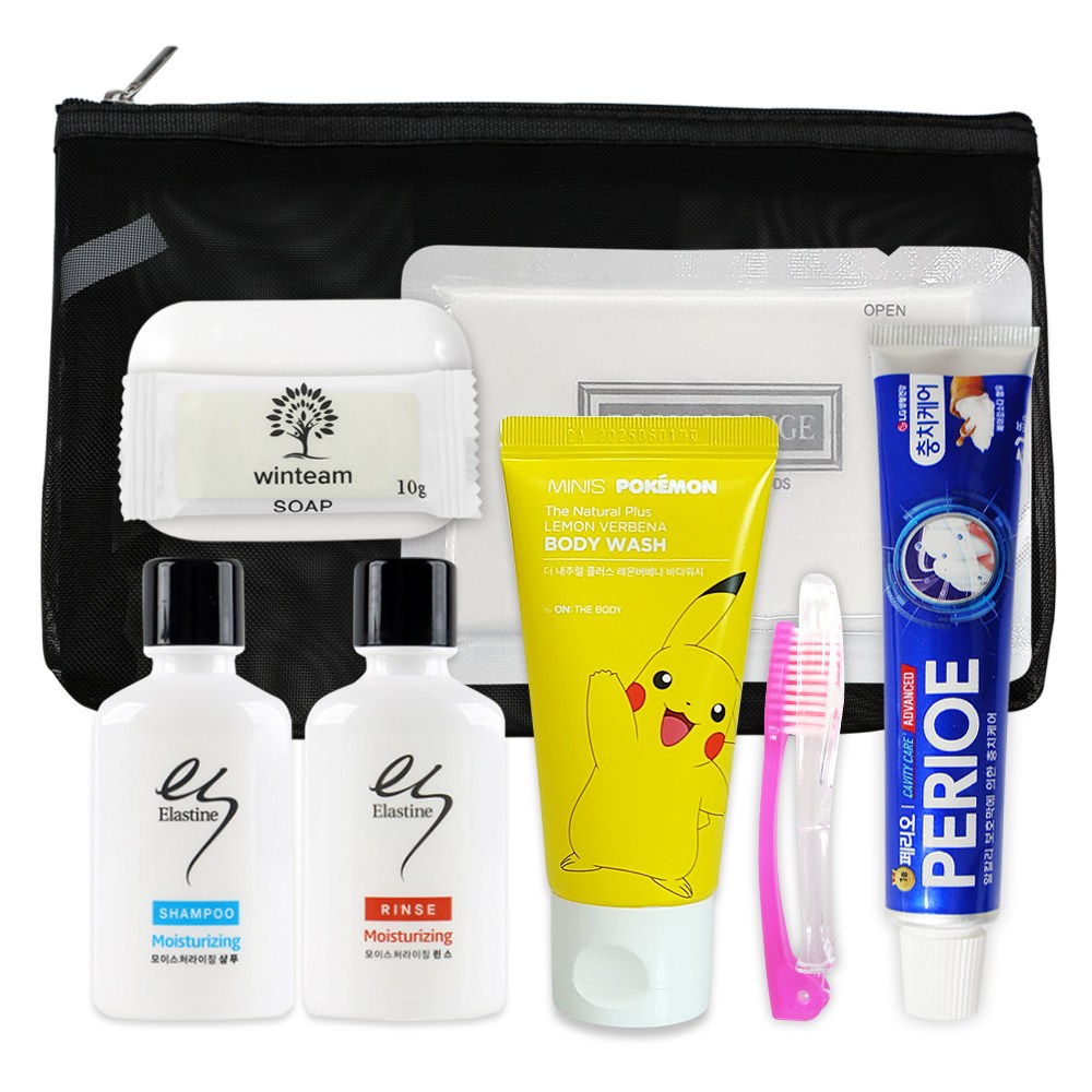 소확행몰 메쉬 여행용세트 7종 세면도구세트 샴푸 린스 바디워시 치약 샤워타올, 1개 9,840원