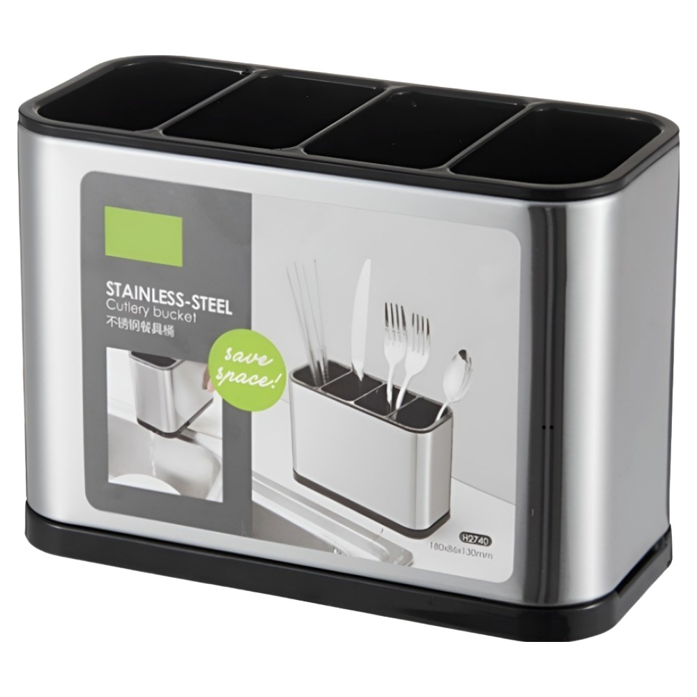 쿠쏘 스테인리스 칸분리 사각형 수저통 18 x 13 x 8.6 cm, 실버 + 블랙, 1개 6,900원