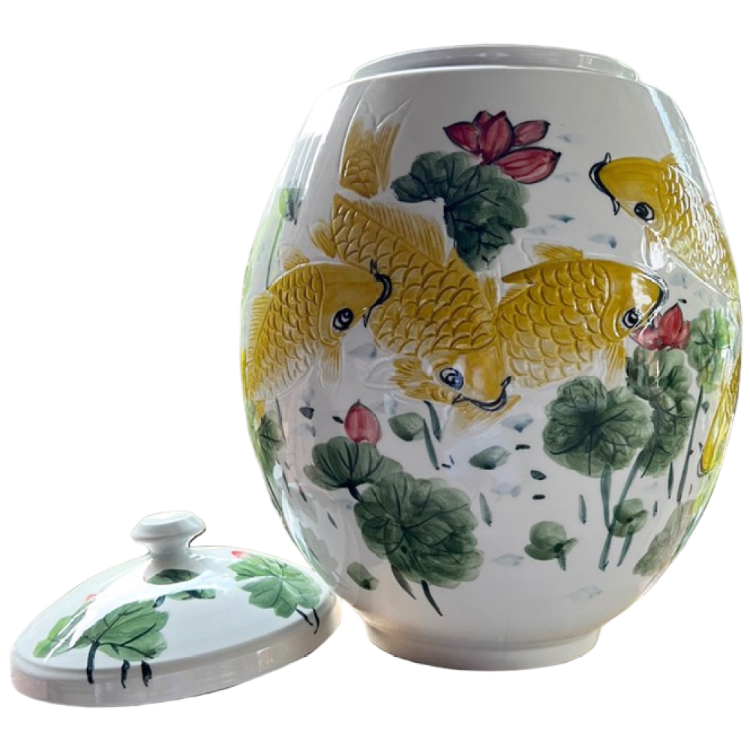 달빚도자 [여주도자기_흙도예] 백자 노랑잉어 20kg 쌀독 쌀항아리+뚜껑포함(항아리형), 1개 150,000원