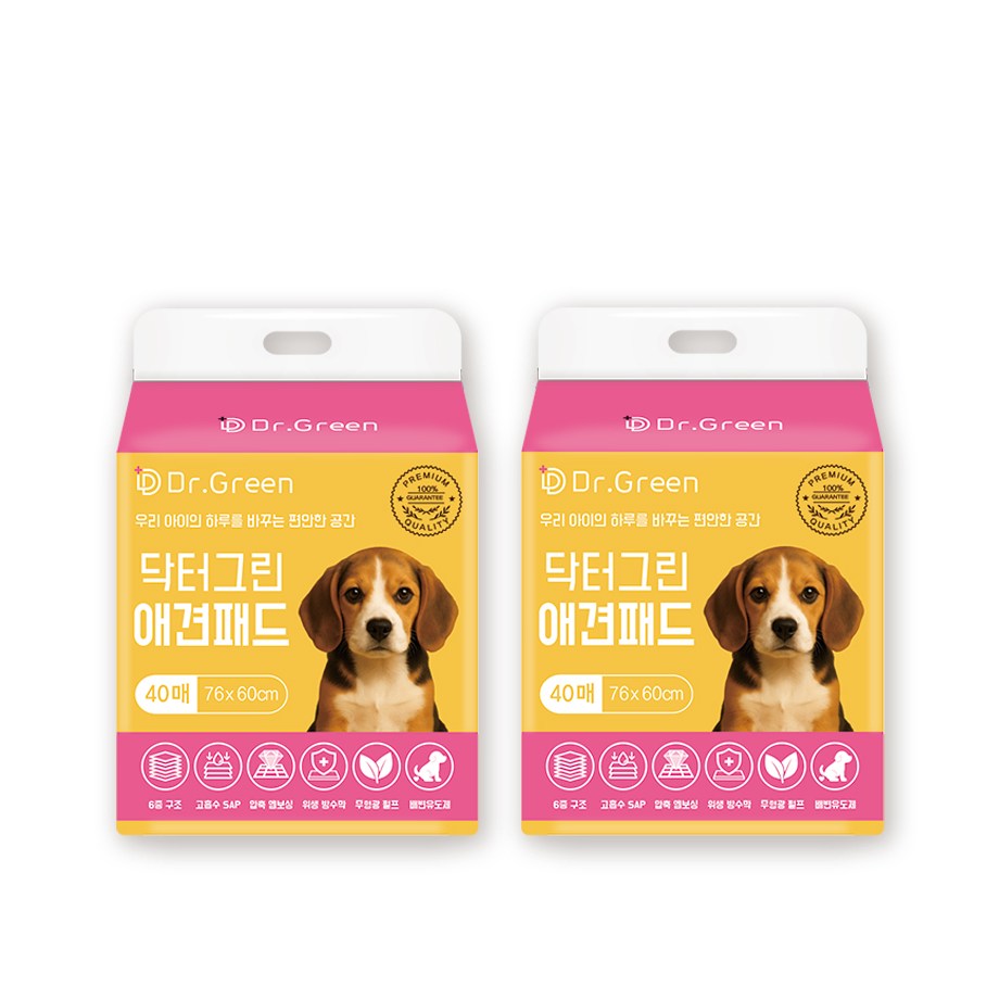 닥터그린 배변패드 고흡수 무향 대용량 일본SAP 미국펄프 강아지 애견패드, 2개, 40개입 19,900원