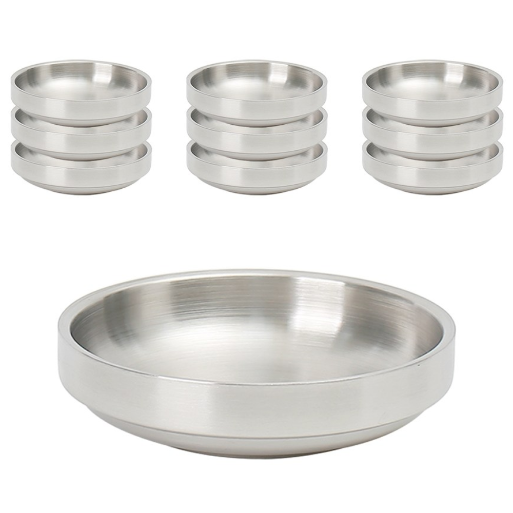 진성 가벼운 올 샤틴 이중 스텐 찬기 겹겹이 쌓을수 있는 원형 반찬기 세트, 10개 21,300원