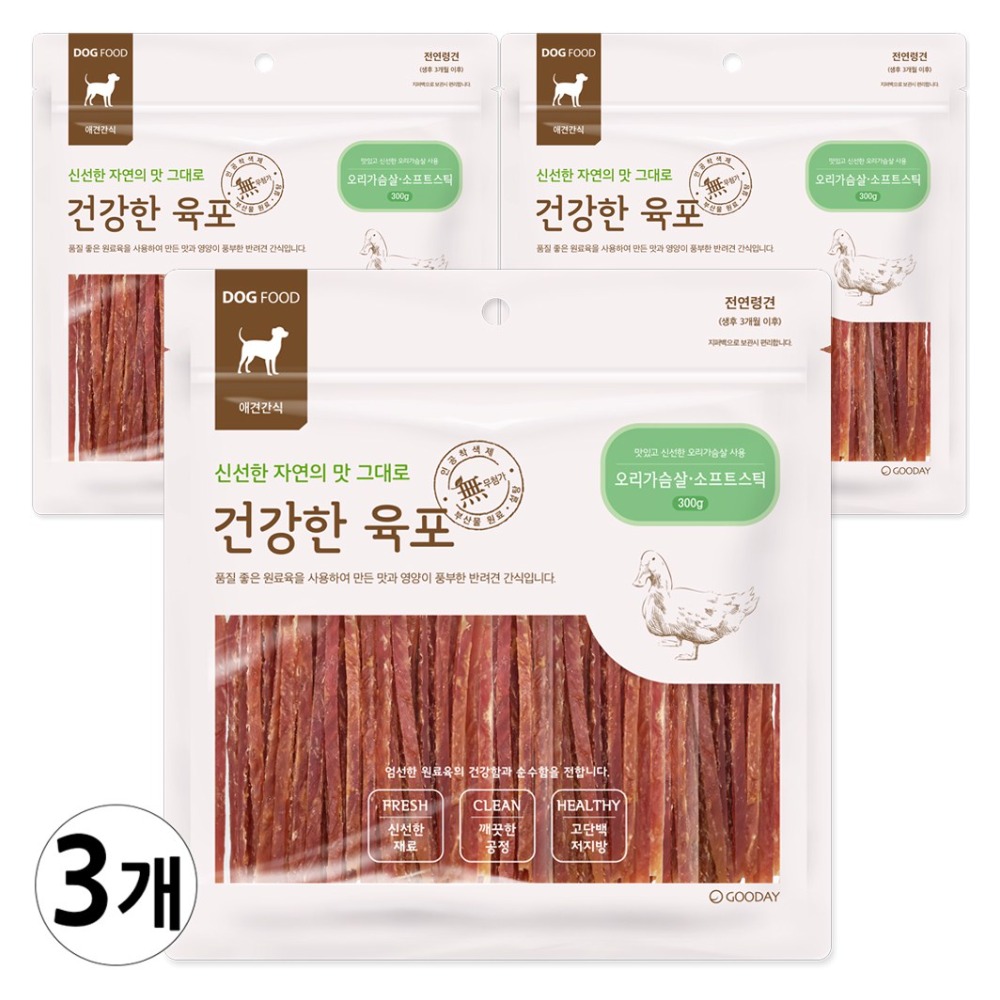 굿데이 건강한육포 반려견간식 300g, 오리가슴살 소프트스틱, 300g, 3개 34,500원