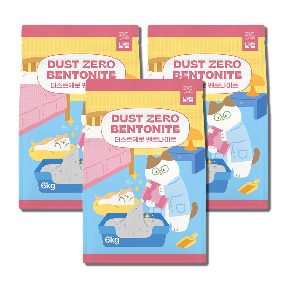 냥쌤 더스트 제로 벤토나이트 베이직 언센티드 고양이 모래, 6kg, 3개, 무향 44,400원