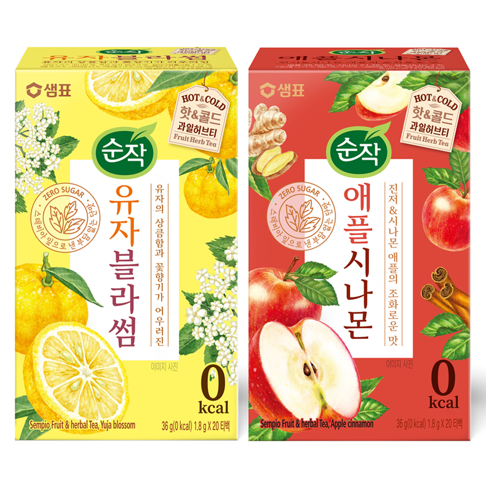 순작 과일허브티백 애플시나몬 1.8g x 20p + 유자블라썸 1.8g x 20p 10,800원