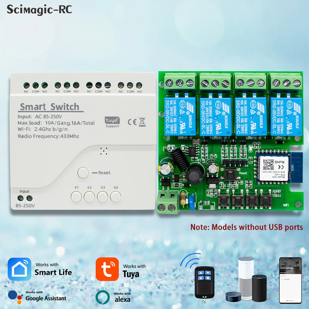 4CH 투야 지그비 / 와이파이 릴레이 스마트 무선 스위치 모듈 4채널 7-32V RF433 4방향 수신기 Alexa 21,220원