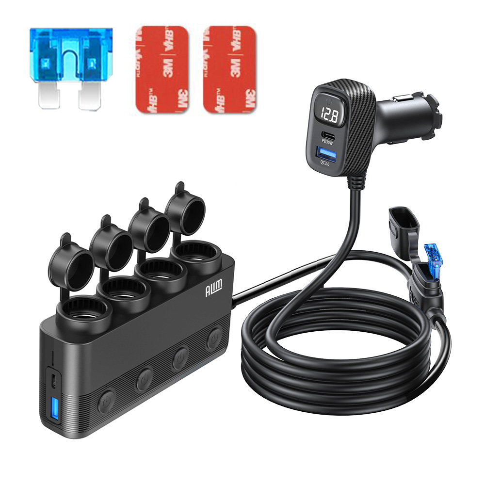 아림 차량용 스위치 4구 멀티 시거잭 소켓 초고속충전 120W 200W 4포트 볼트게이지 전압, 블랙, AL75-T 27,800원