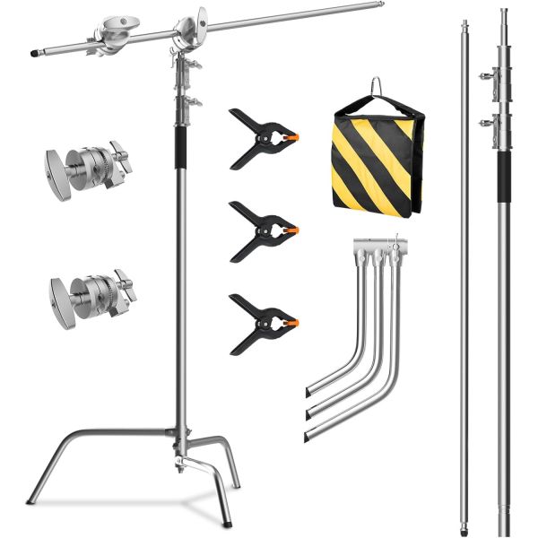 C 스탠드와 붐 암 사진 조명 스탠드 키트 내구성 강한 C스탠드 10.8피트330cm 스테인리스 강철 폴 4.2피트128cm 그립 헤드 샌드백 포함 스튜디오 조명용 검정색 204,700원