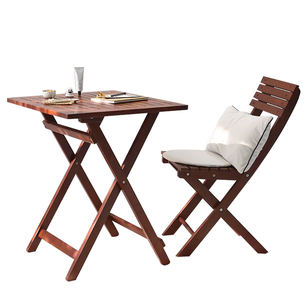 벤트리 원목 접이식 카페 테이블 베이직 세트 (테이블1+의자2) 2color, 브라운 색상 189,000원