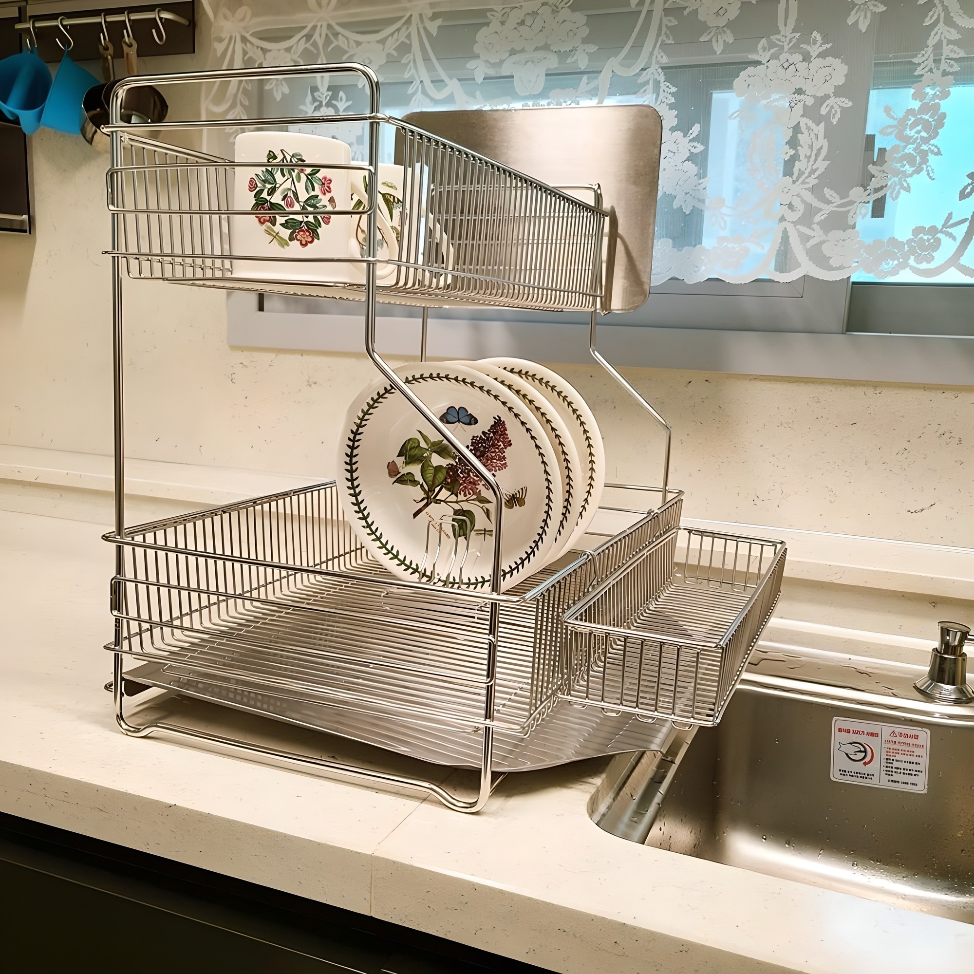 홈앤몰 올스텐 식기건조대 1단 2단 자동배수기능 본사직판 자체제작 설겆이건조대 컵걸이 도마걸이 다용도 그릇수납, 단일색상 49,900원