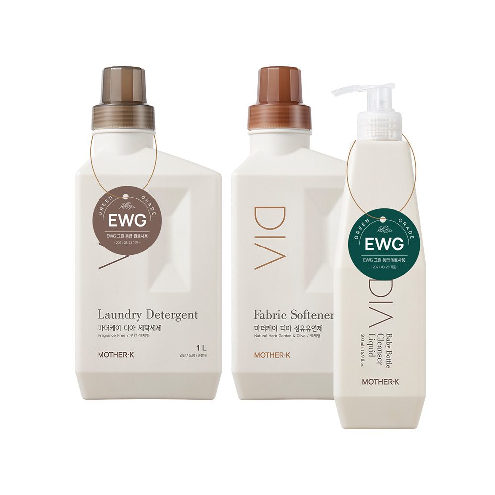 마더케이 디아 유아세제 1L + 섬유유연제 1L + 젖병 세정제 500ml 세트 33,390원