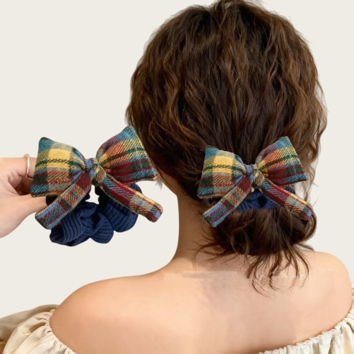 Makone 여성 체크 리본 곱창 머리끈 헤어밴드 11,730원