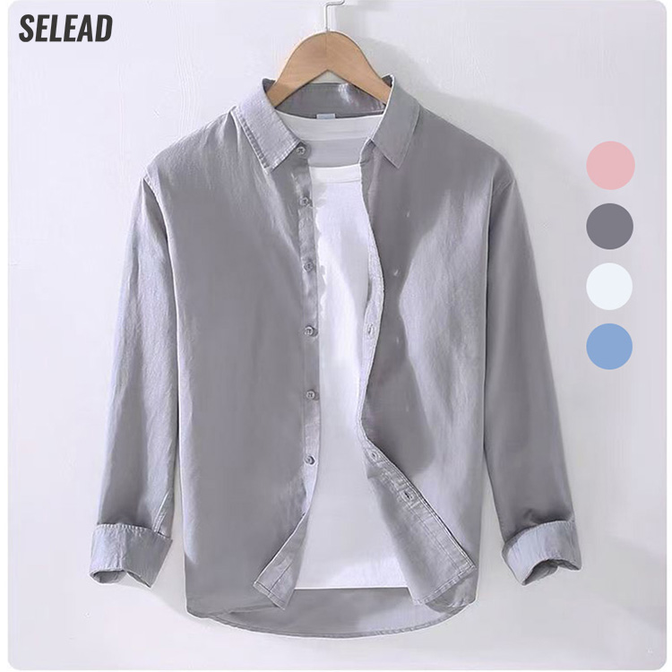 SELEAD 남성 베이직 린넨 단추 셔츠 긴팔 캐주얼 티셔츠 루즈한 다림질 프리 비즈니스 셔츠입니다 봄 여름 상의 자외선 차단복 회색 백색 남색 19,240원