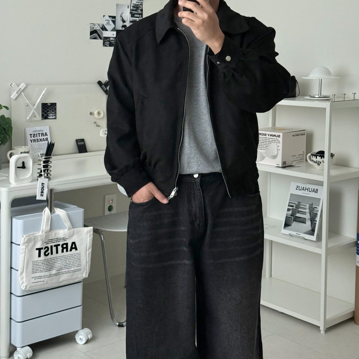 르위 오버핏 스웨이드 세미크롭 트러커 자켓 아우터 카라넥 59,000원