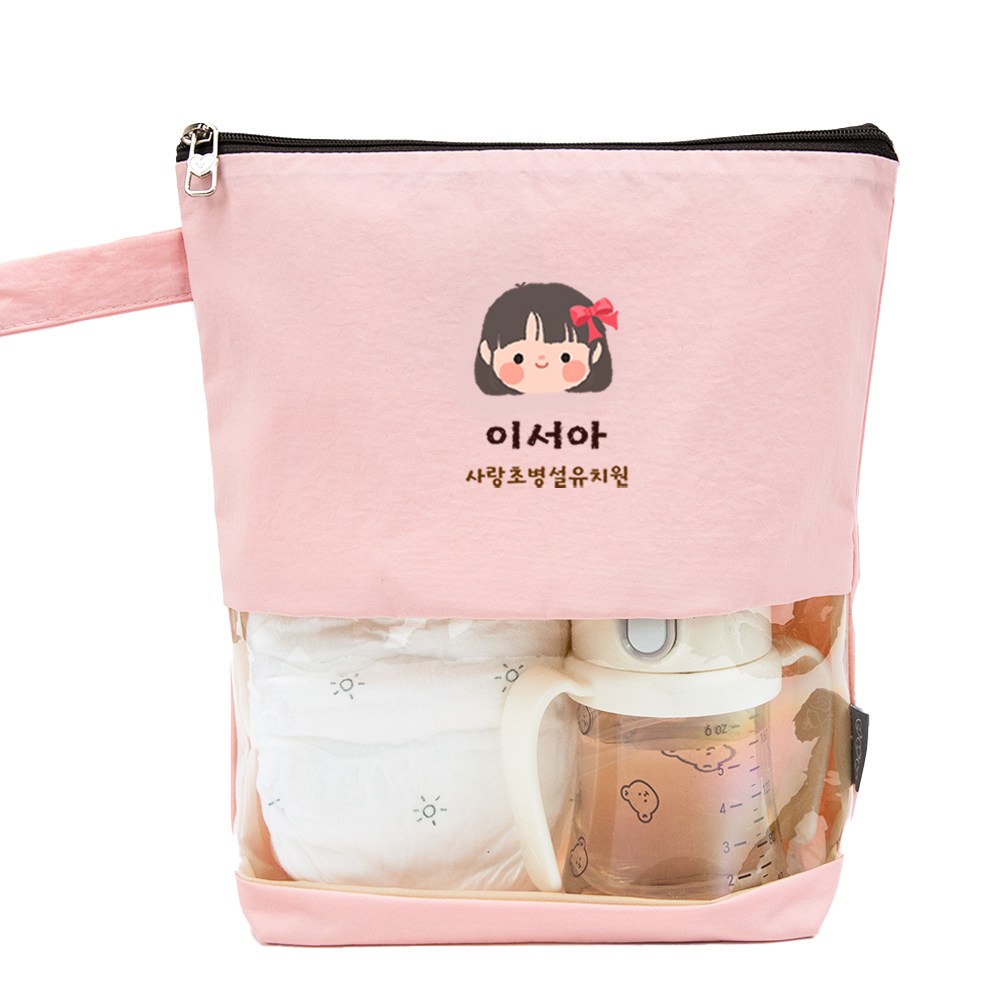 세맘스 TPU투명 크레용 양면방수 네임 수건파우치, 핑크 14,900원