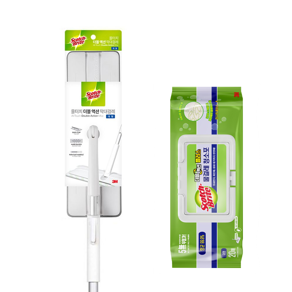 3M 스카치브라이트 올터치 더블액션 막대걸레 대형+물걸레청소포 대형 20매+주방고리1p 38,890원