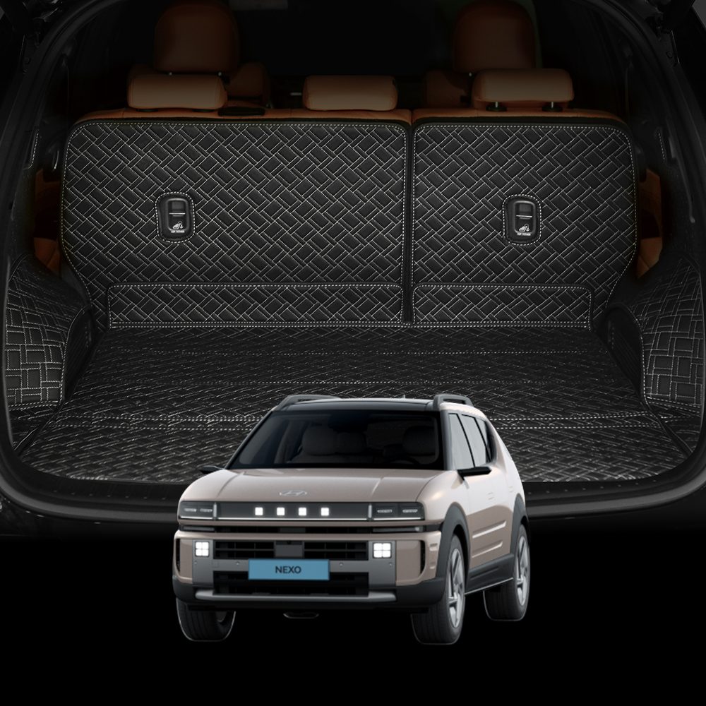 디테일링 우븐블럭 풀커버 트렁크 매트, 1열 킥매트 2p. 가죽 보호제, 블랙 + 그레이, 디 올 뉴 넥쏘 FE PE(B&O 사운드 유) 138,000원