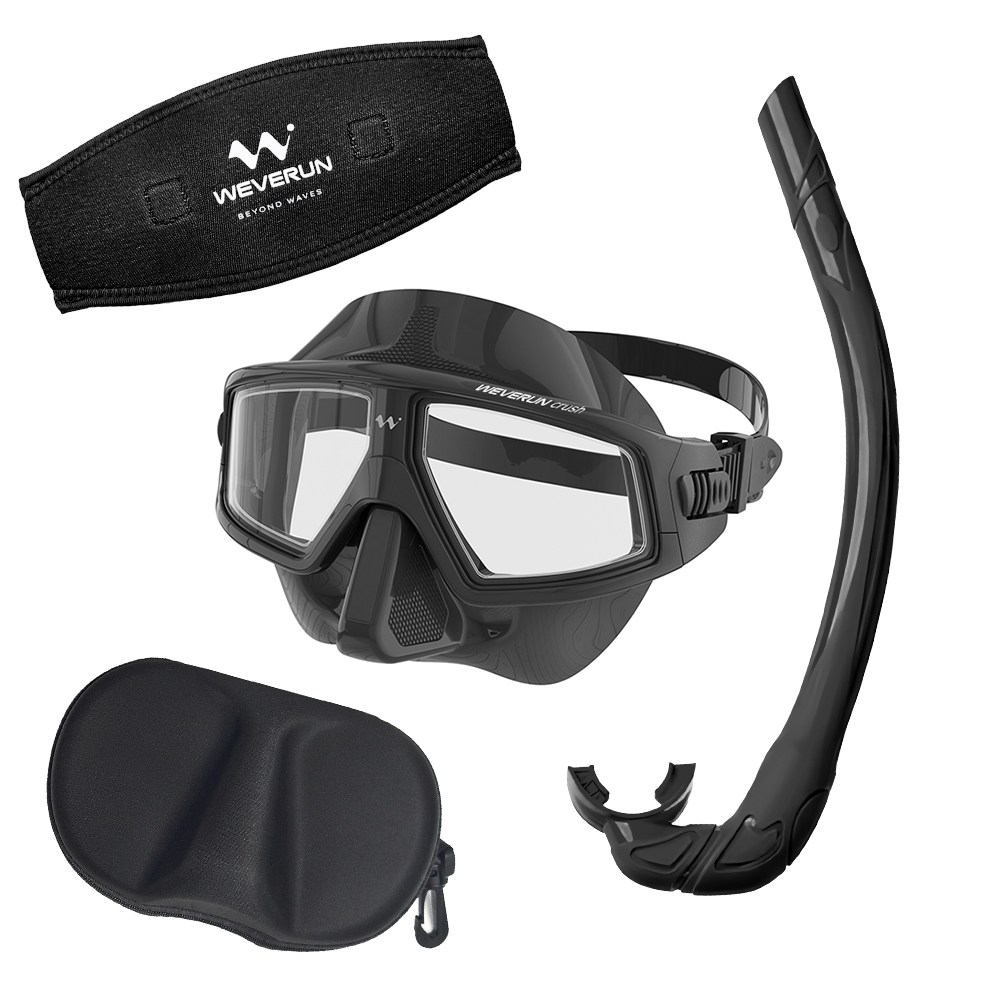 위베런 크러쉬 프리다이빙 스노쿨링 마스크 세트 + 고급케이스 머리엉킴방지 스트랩커버, 블랙 36,900원