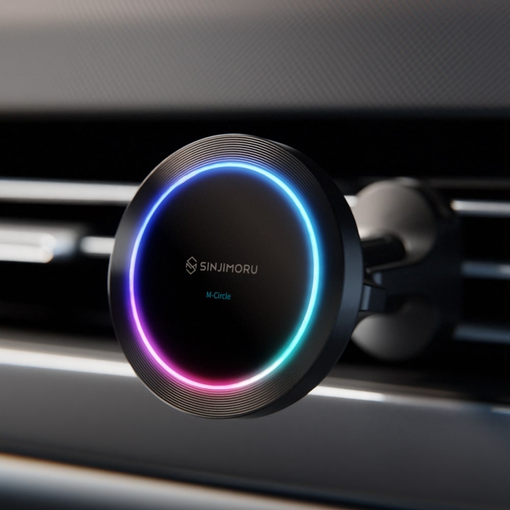 신지모루 LED 8색 앰비언트 맥세이프 차량용 고속 무선충전 거치대, 블랙, M-Circle, 현재가 19,900원