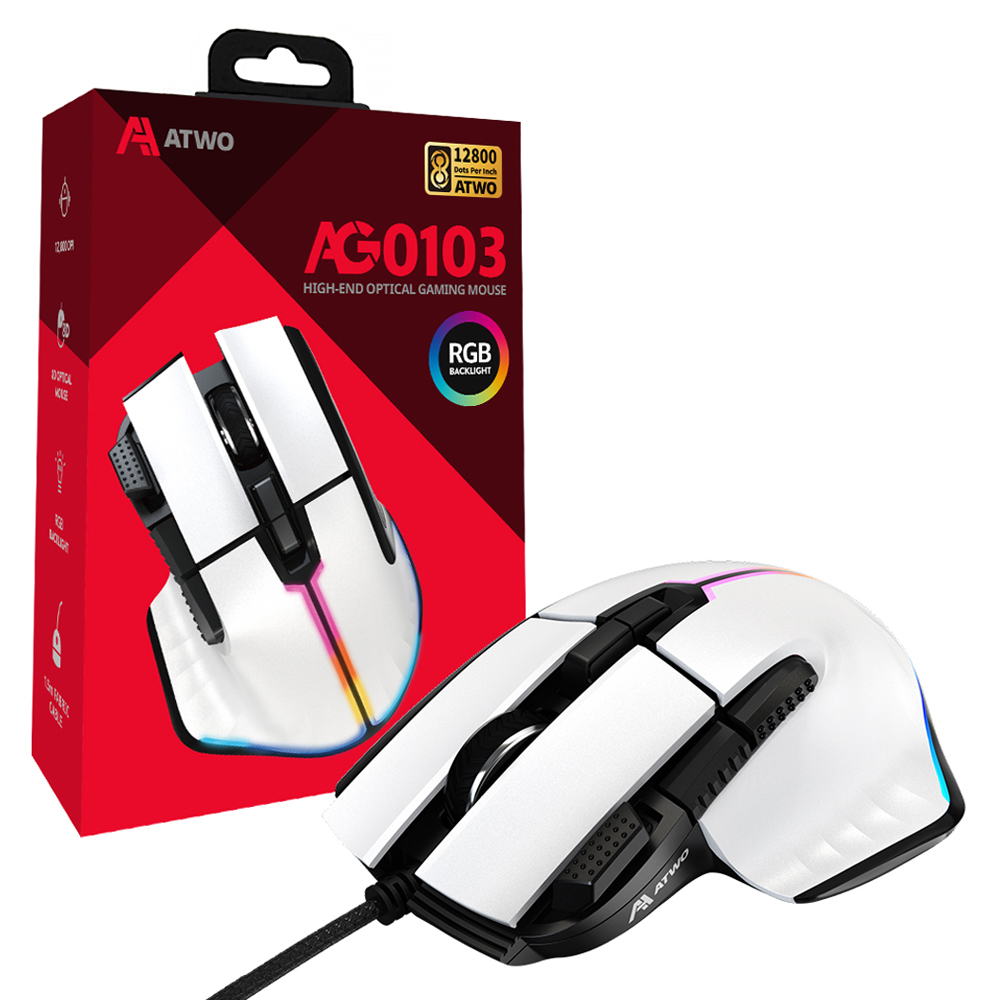 에이투 고감도 LED 유선 USB 게이밍 마우스, AG0103, 화이트 29,900원